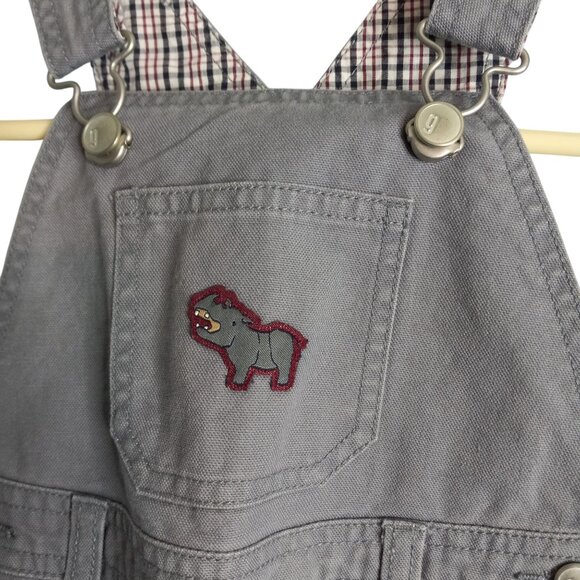 Gymboree Size 12 18 Mos Shortalls Infant Cargo Gray Plaid Cotton Rhino Patch NEW - Picture 3 of 7
